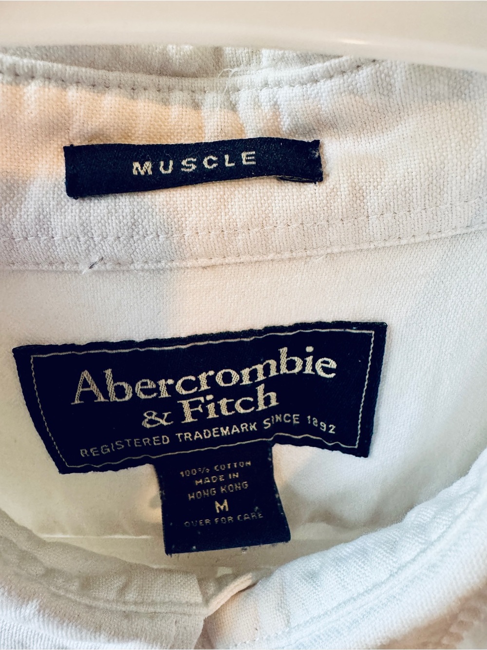 Abercrombie & Fitch White Tee with Navy Logo Tag
